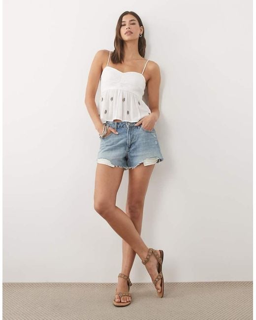 Mango Blue Teen Beaded Tie Front Cami Top