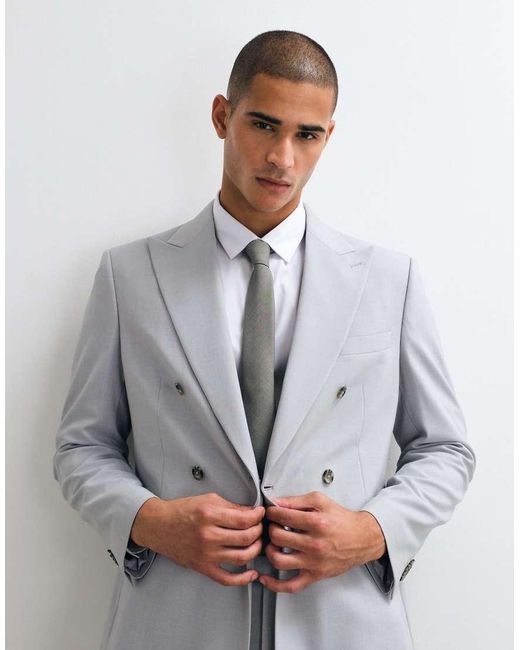 ASOS Slim Double Breasted Colbert in het White voor heren