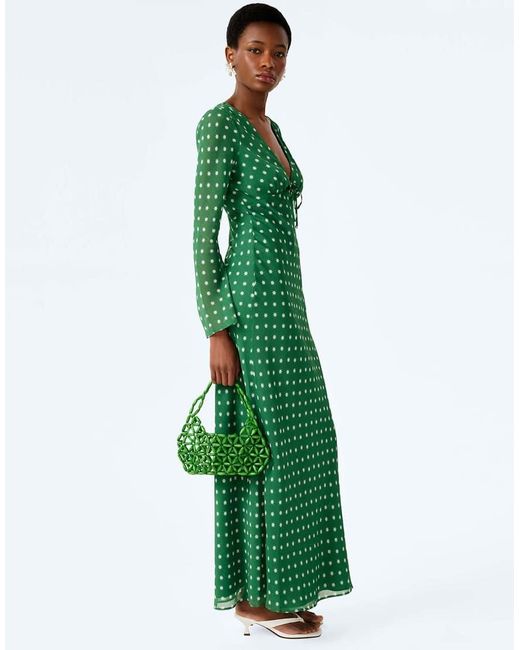 OMNES Green Dresses Marj Long Sleeve Sheer Chiffon Maxi Dress