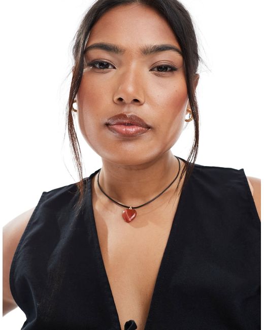 ASOS Blue Asos Design Curve Mid Length Cord Necklace With Red Puff Heart