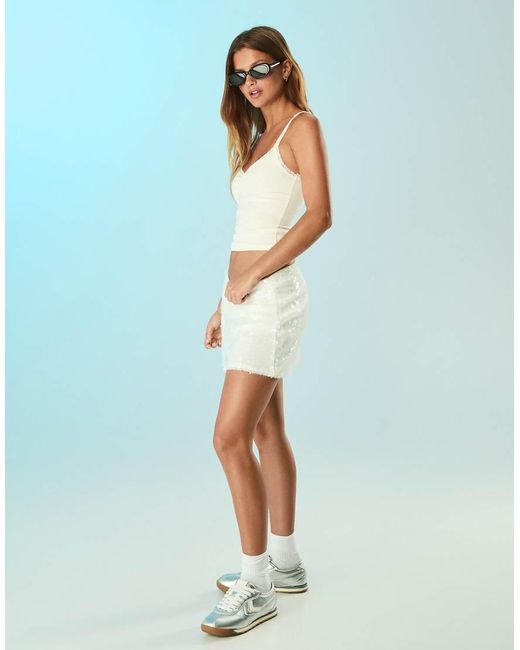 Bershka Blue Sequinned Mini Skirt