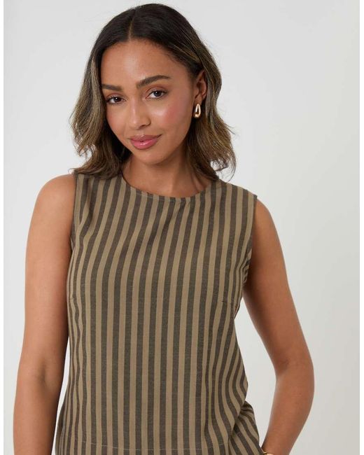 Threadbare Brown Stripe Shell Top