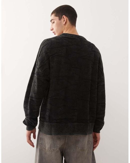 Weekday Black Boxy Fit 3d Texture Effect Jumper for men