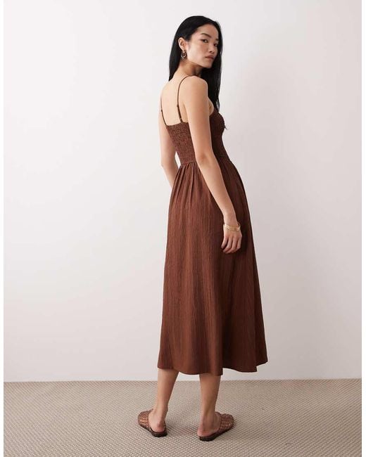 Wednesday's Girl Brown Shirred Cami Midaxi Dress