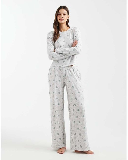Hollister Gray Scoop Neck Long Sleeve Pyjama Top Co-ord
