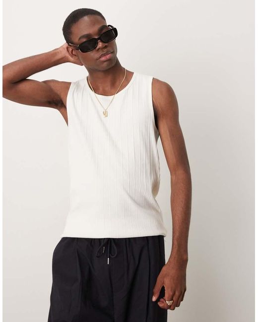 SELECTED Geribbelde Tanktop Van 100% Katoen in het White voor heren