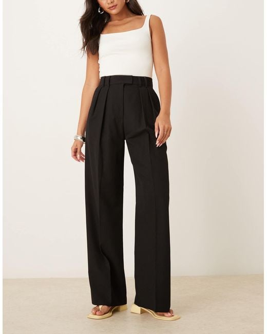 ASOS Black Tailored Wide Leg Trousers With Pleat Detail