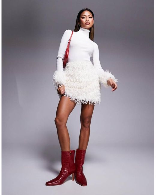 River Island Gray Faux Feather Mini Skirt Co-Ord