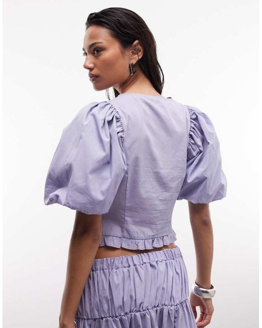 Reclaimed Vintage Purple Western Cowgirl Top Co-ord With Puff Sleeve And Tie Front