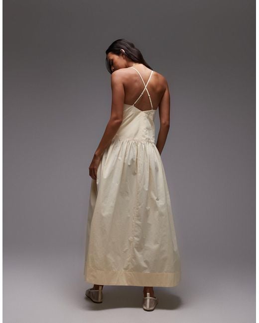 Robe mi-longue en popeline avec décolleté plongeant en v - beurre TOPSHOP en coloris Gray