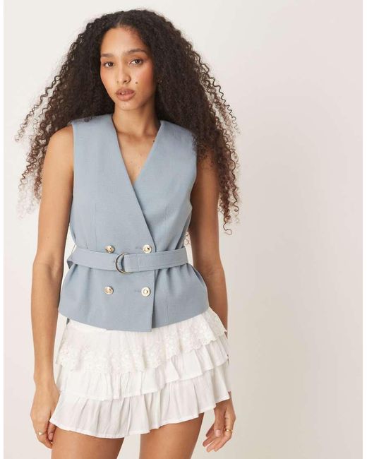ASOS Gilet Met Linnenlook En Strikceintuur in het Blue