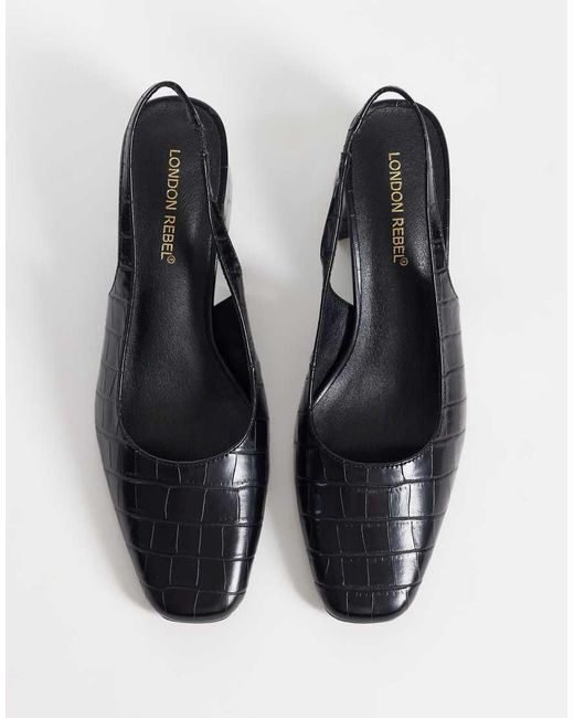 London Rebel Black Clancy Sling Back Mid Heeled Sandals