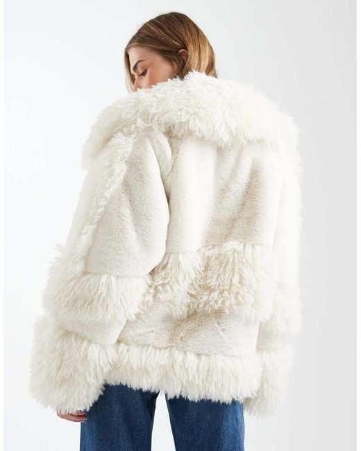 ASOS Natural Faux Fur Patched Coat