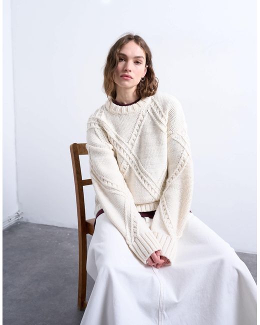 TOPSHOP White Knit Argyle Sweater