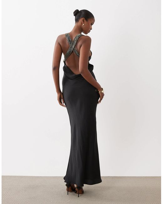 ASOS Multicolor Satin-maxikleid mit verzierten trägern