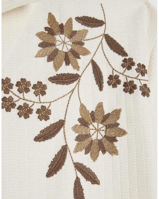 River Island Natural Regular Fit Floral Textured Shirt for men