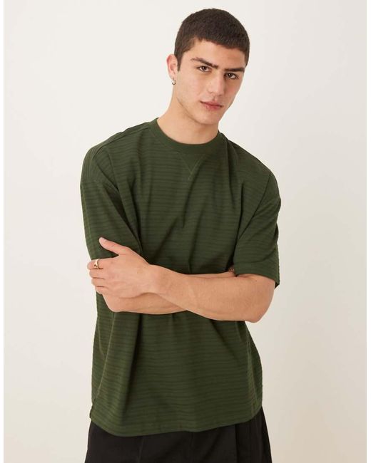 Camiseta Verde A Rayas Extragrande De Tejido Texturizado De ASOS de hombre de color Green