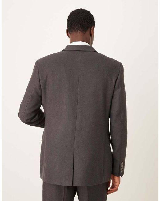 ASOS Gray Brushed Twill Regular Double Breasted Suit Jacket for men