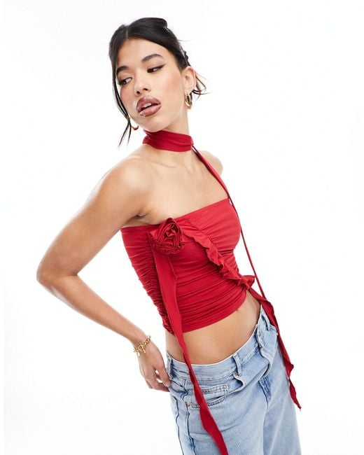 SIMMI Red Simmi Bandeau Corsage Top With Choker