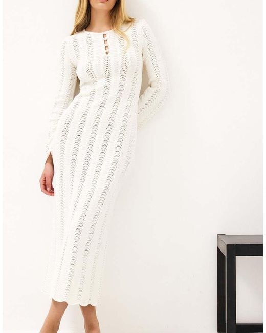 NA-KD White Knitted Crochet Maxi Dress