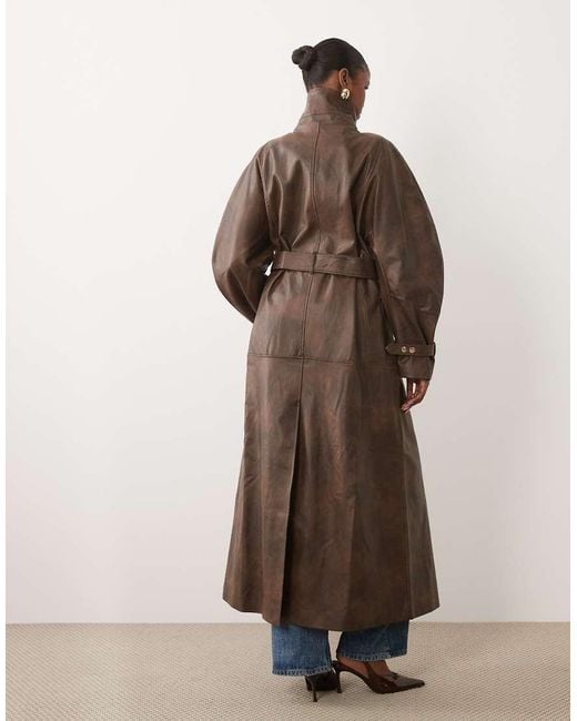 Bardot Brown Faux Leather High Neck Button Detail Longline Trench