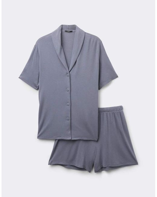 Tezenis Blue Short Viscose Button-Up Pyjamas