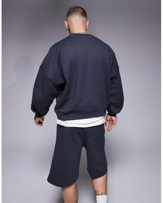 ASOS – kastiges oversize-sweatshirt aus hochwertigem, 400 g/m2 schwerem material in Blue für Herren