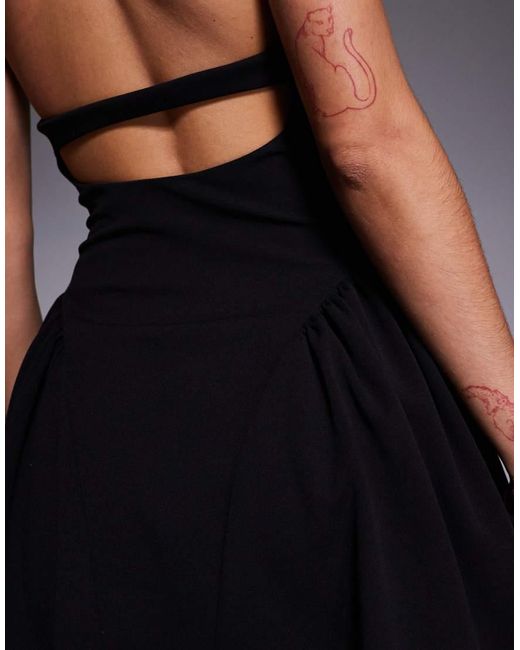 ASOS Black Halter Neck Corset Detail Mini Dress With Godets
