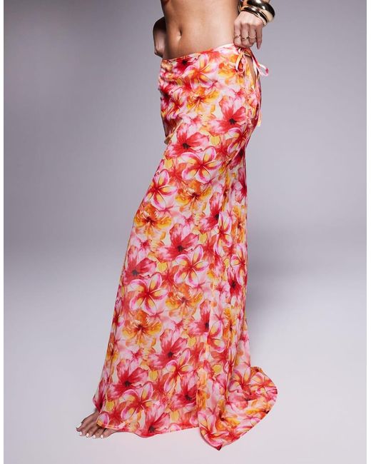 Candypants Pink Floral Abstract Print Polygeorgette Maxi Beach Skirt