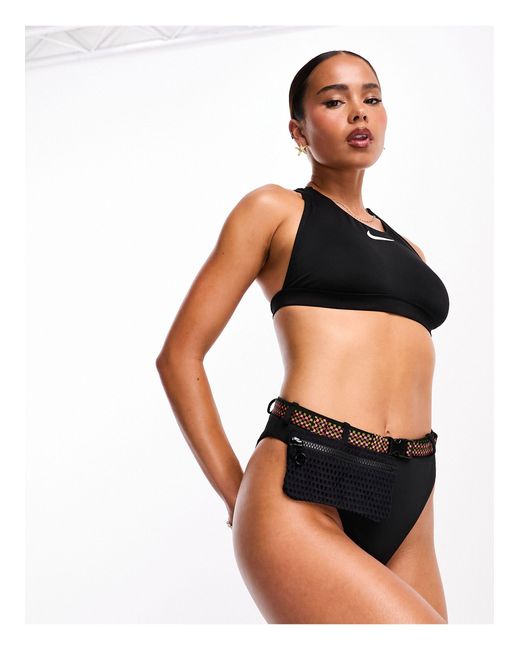 Nike Black – explore wild – hochgeschlossenes bikinioberteil aus netzstoff