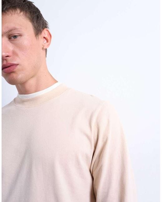 Topman Natural Long Sleeve Doubled Layered Tee for men