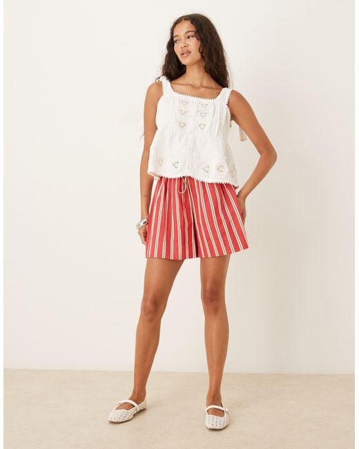 ASOS Red Button Down Tie Strap Cami With Heart Detail