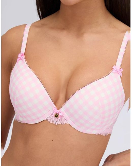 Boux Avenue Pink Sabrina Print Push Up Bra Underwired Plunge Padded Lingerie