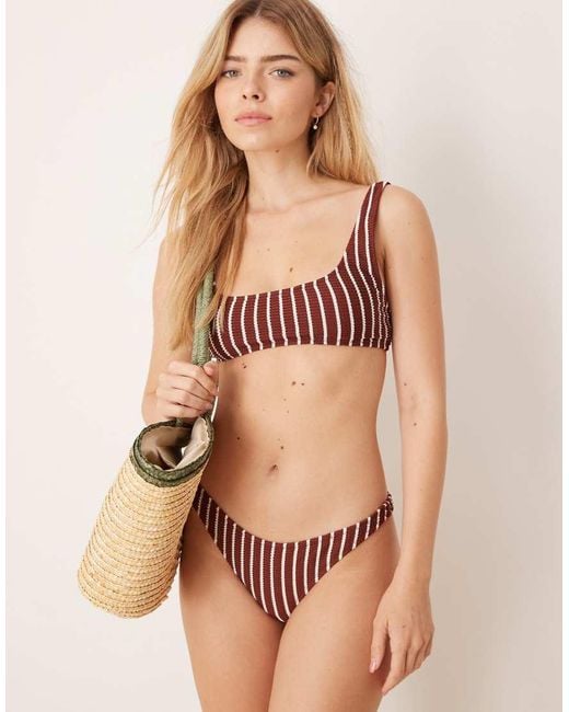 Mango Natural Textured Square Neck Stripe Bikini Top