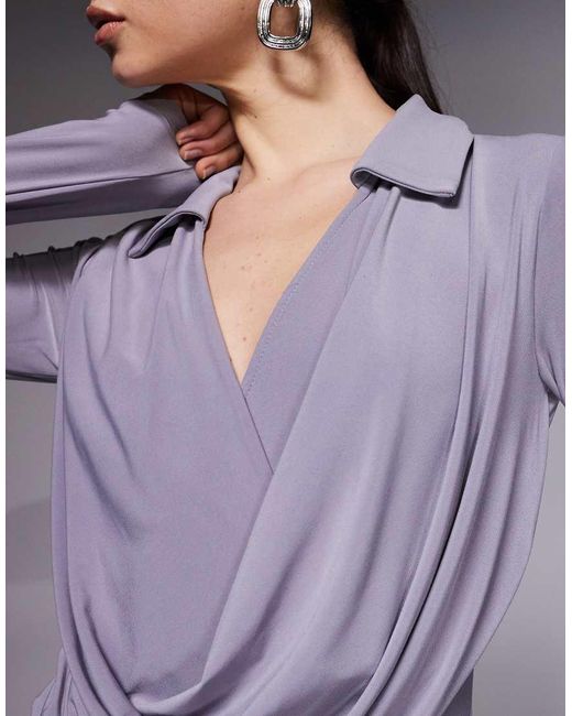 ASOS Purple Long Sleeve Shirt Draped Midi Dress
