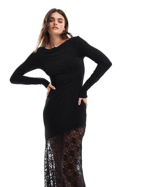 ASOS Panel Lace Long Sleeve Maxi Dress in Black Lyst UK