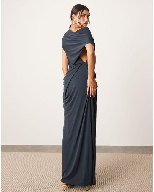 ASOS Blue Asymmetric Neck Maxi Dress With Spiral Trim