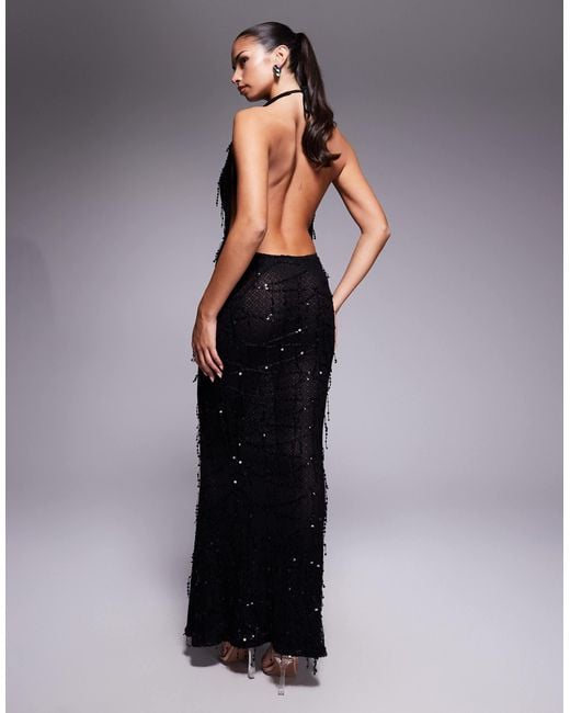 Murci Exclusive Halterneck Plunge Cowl Neck Open Back Fishtail Maxi Dress in Blue | Lyst Murci Exclusive Halterneck Plunge Cowl Neck Open Back Fishtail Maxi Dress in Blue | Lyst