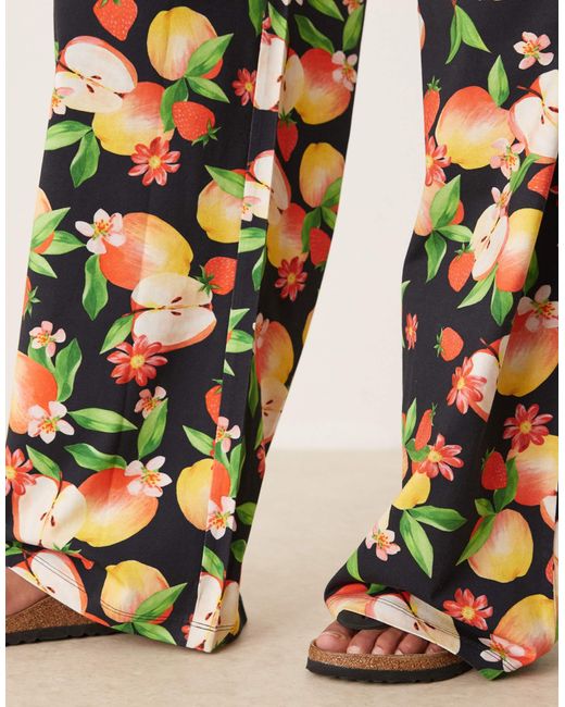 ASOS Natural – hose mit weitem bein und früchte-print, kombiteil