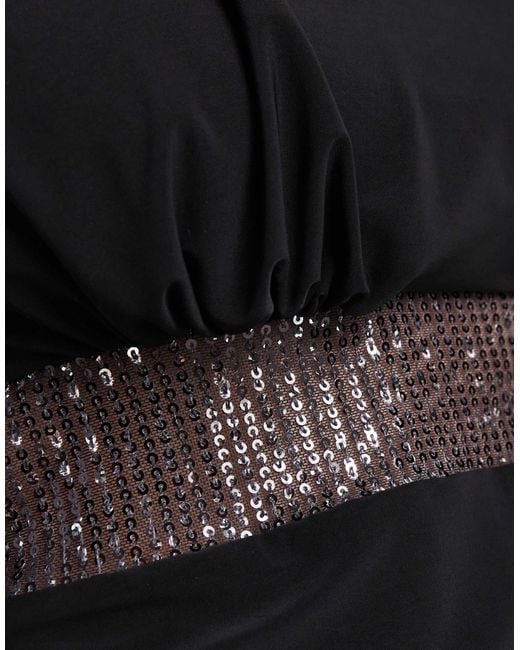 Collusion Black Cowl Halter Neck Top With Sequined Waist