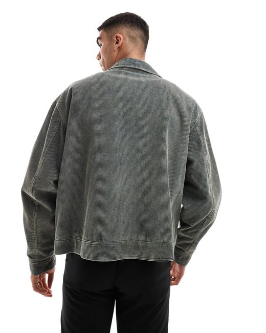 ASOS Gray Oversized Cord Harrington Jacket With Heavy Wash for men