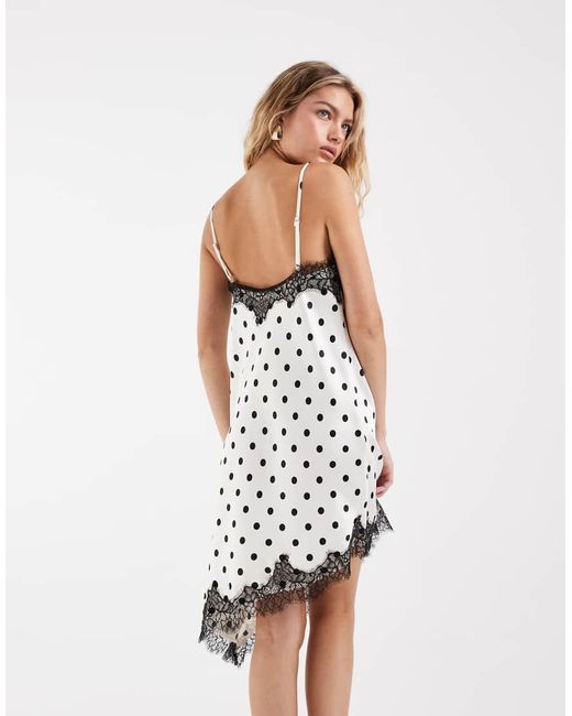 ONLY White Lace Detail Asymmetric Satin Mini Dress