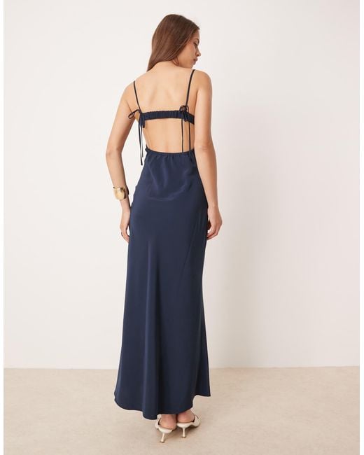 ASOS Blue Satin Slip Cami Open Back Maxi Dress