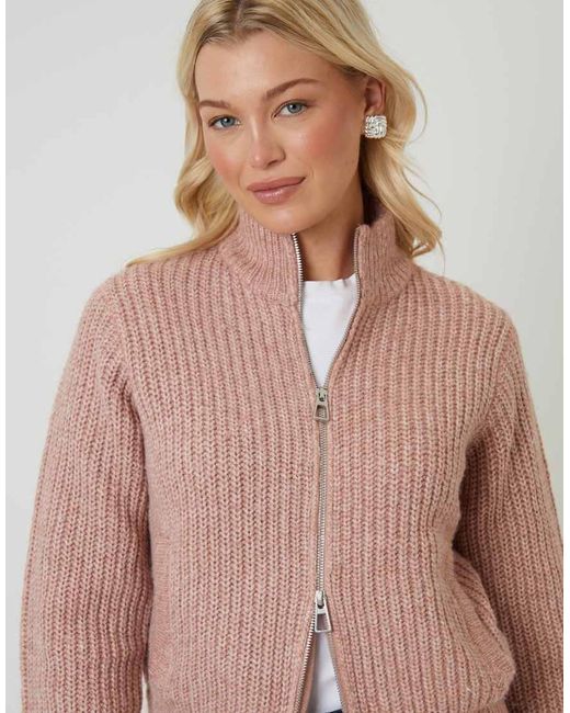 Threadbare Natural Zip Through Knitted Bomber