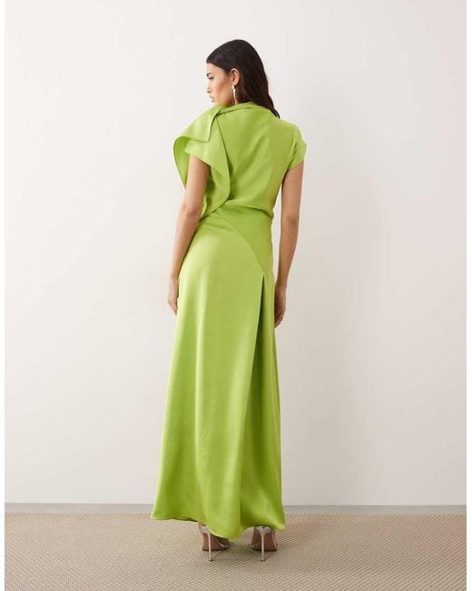 ARRANGE Green Split Shoulder Draped Maxi Dress