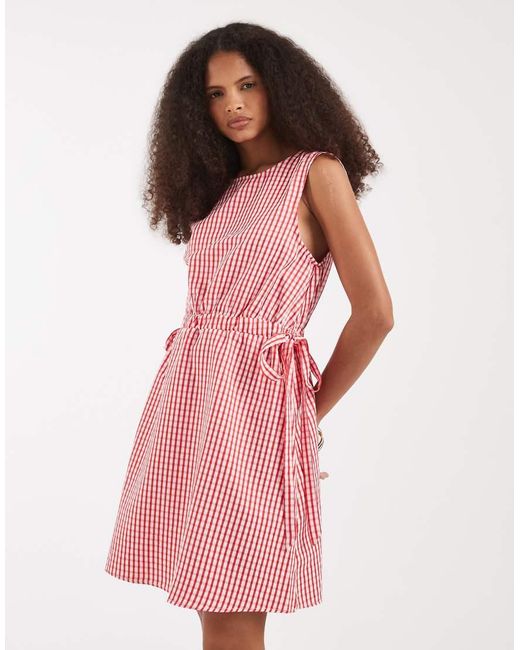 Vero Moda Pink Sleeveless Bow Tie Side Seersucker Mini Dress