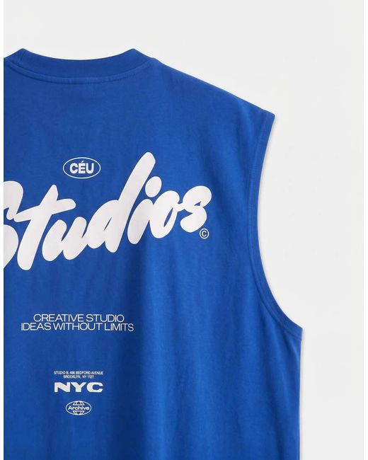 ASOS Blue Oversized Tank With Bubble Text Graphic for men