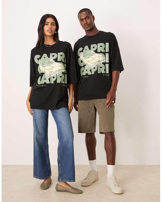 ASOS Oversized Uniseks T-Shirt Met Ford-Print in het Black