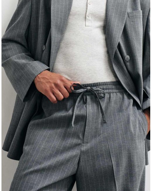 ASOS Gray Wide Suit Trousers With Elasticated Waist for men