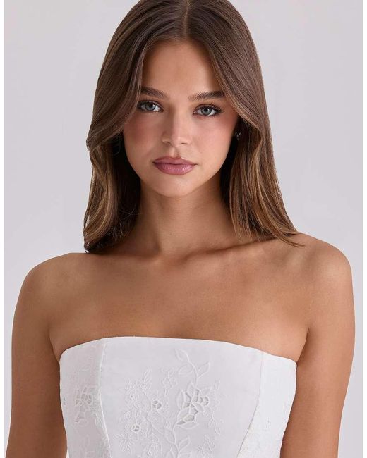 House Of Cb White Jemima Strapless Custom Lace Broderie Anglaise Mini Dress